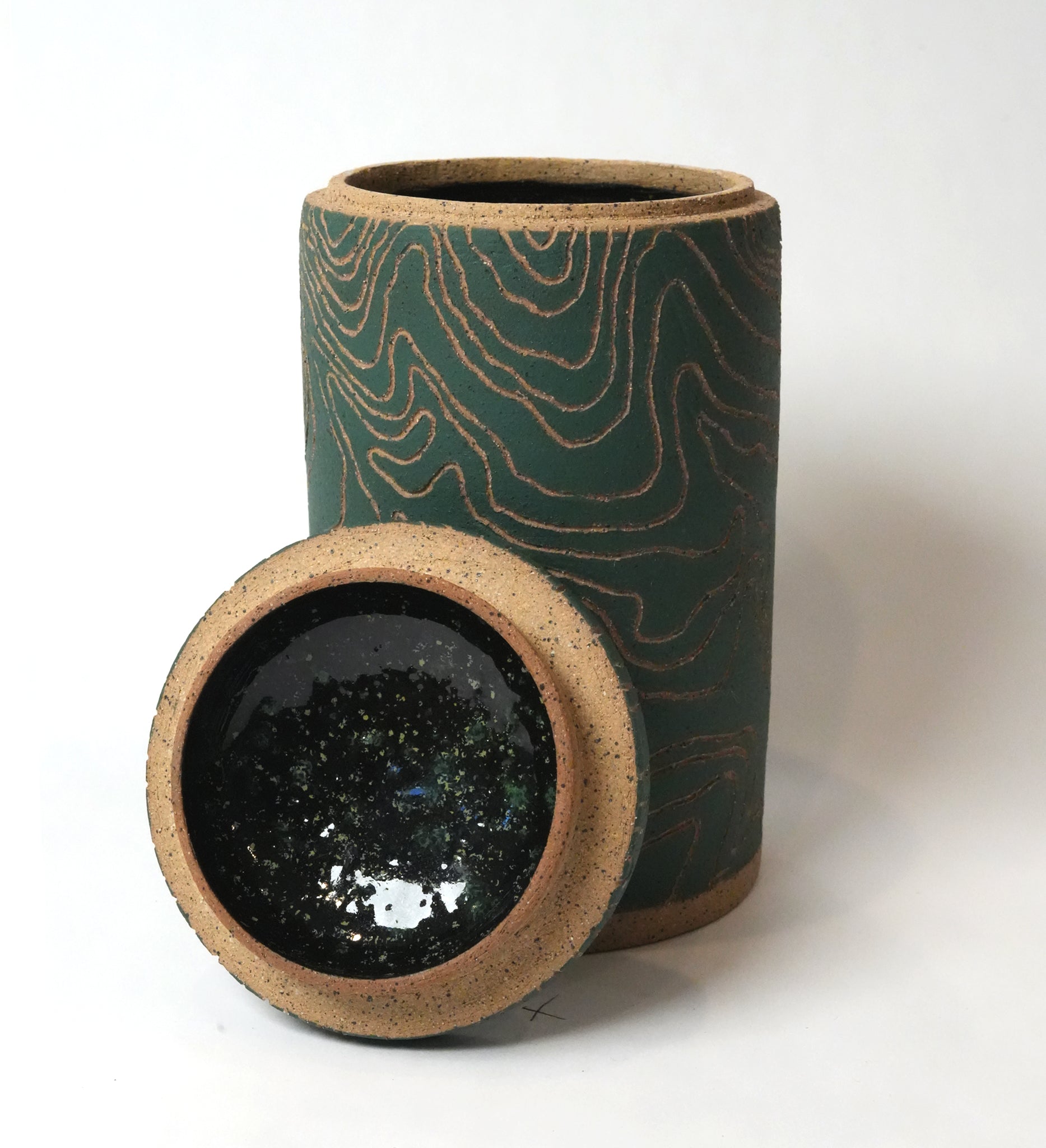 Green Topographic Jar