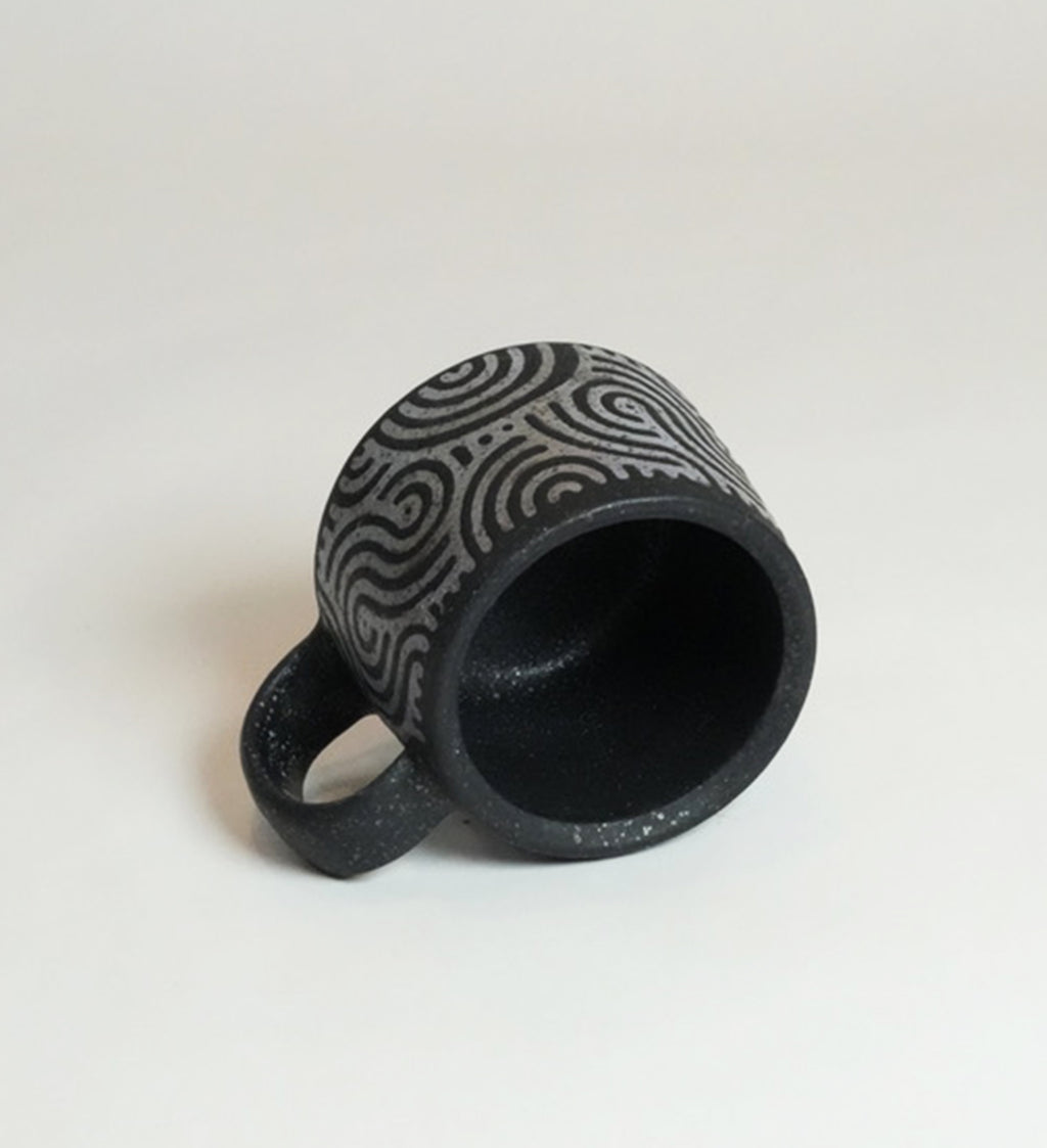 Speckled Matte Black Linear Pattern Mug