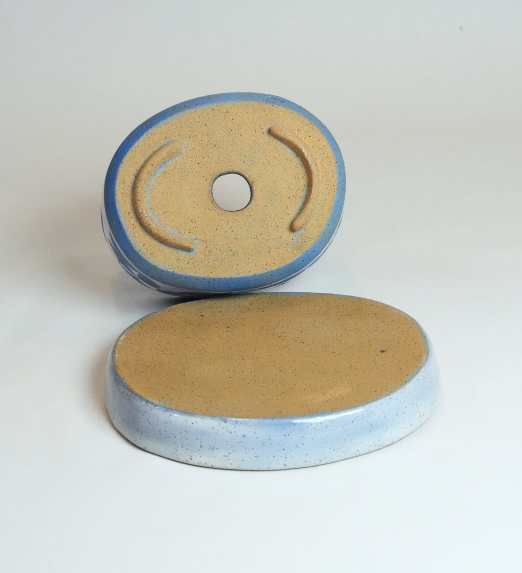 Speckled Geometric Oval Shaped Blue Planter & Tray