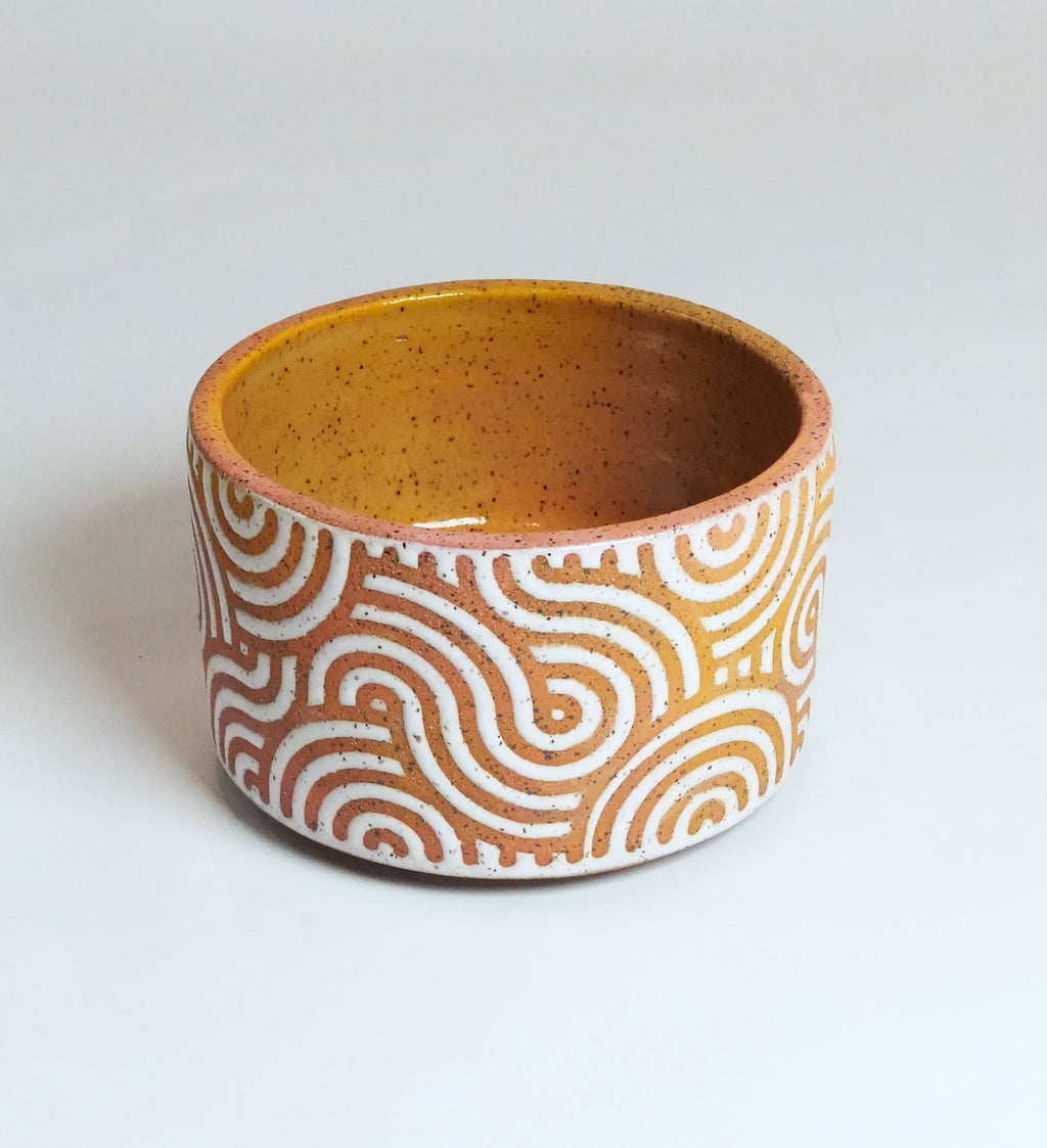 Speckled Line Coral & Yellow Planter