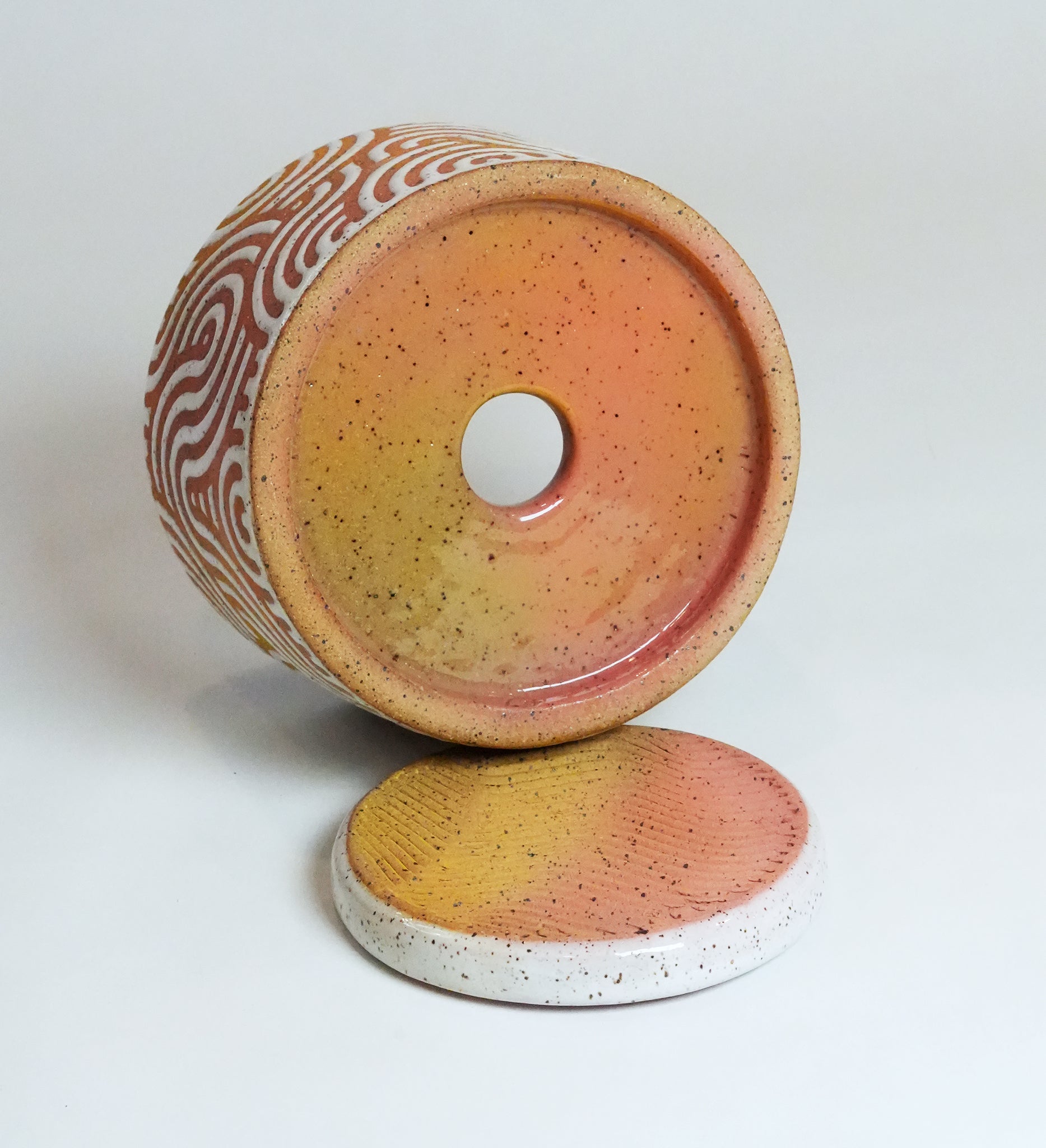 Speckled Line Coral & Yellow Planter