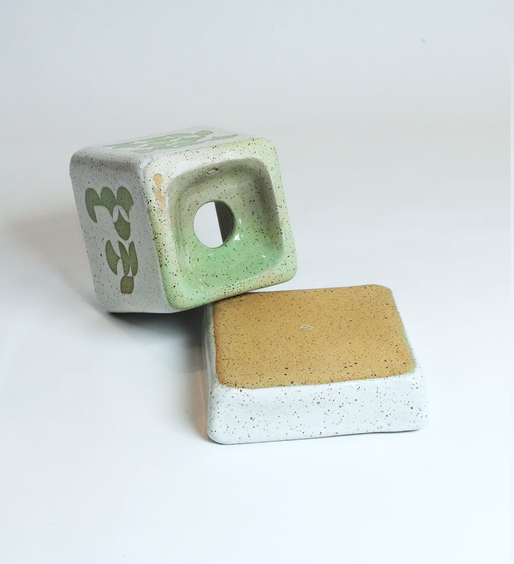 Square Geometric Green Planter & Tray