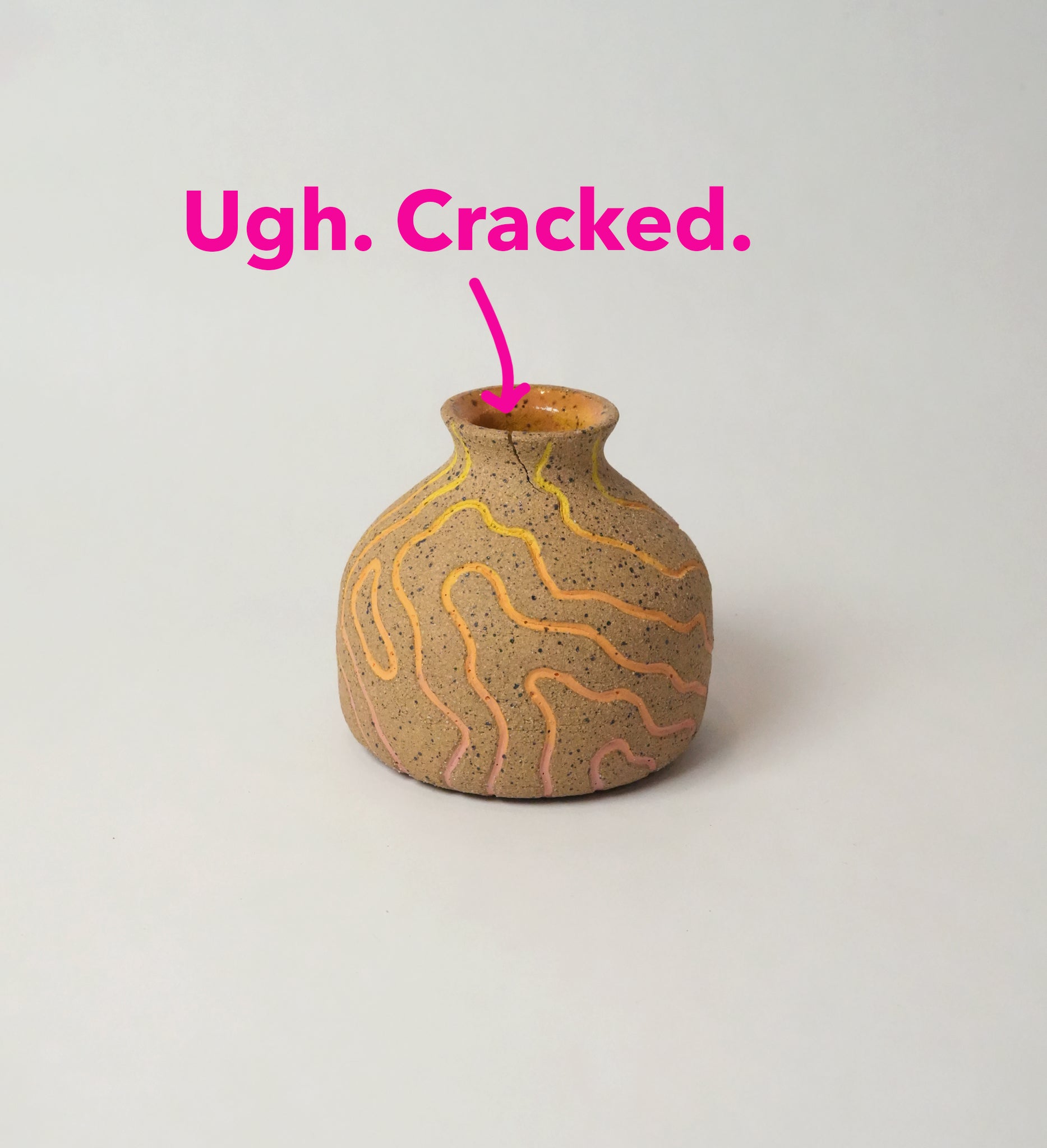 Topographic Yellow/Pink Gradient Vase - Cracked