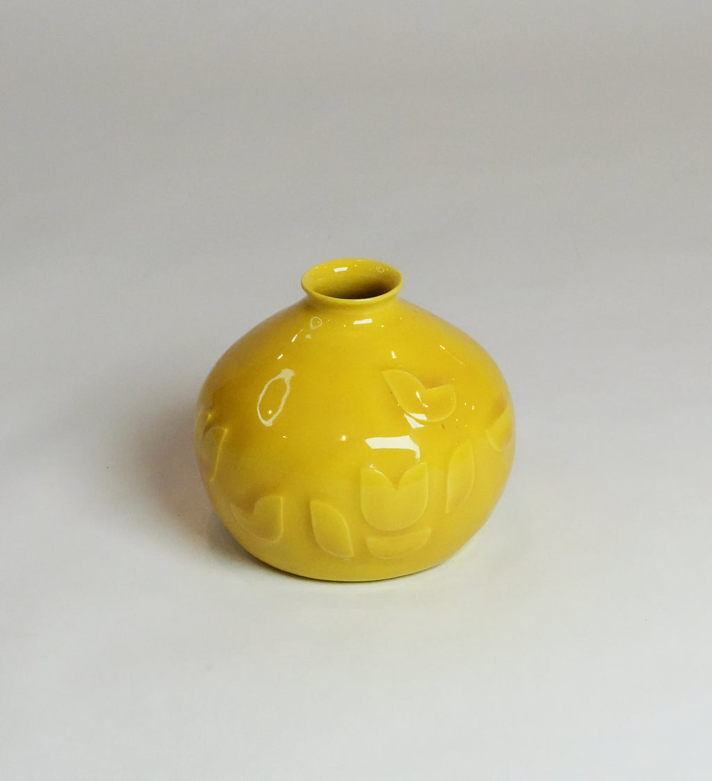 Yellow Raised Geometric Pattern Bud Vase