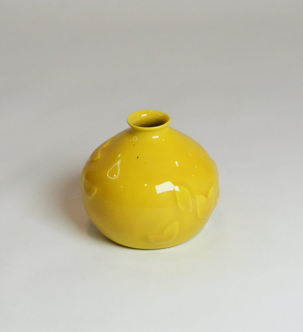 Yellow Raised Geometric Pattern Bud Vase