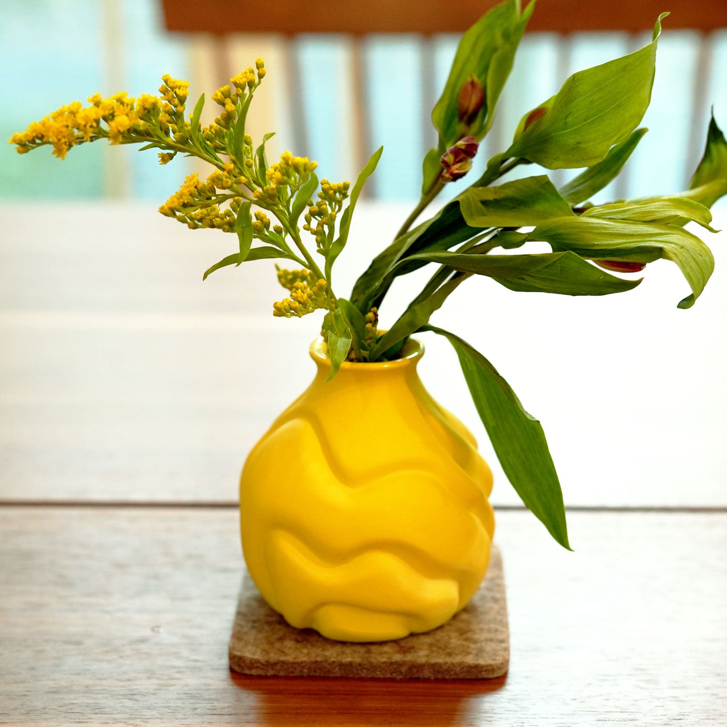 Yellow Carved Bud Vase